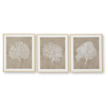 Hendridge Wall Art Set of 3 In White and Taupe