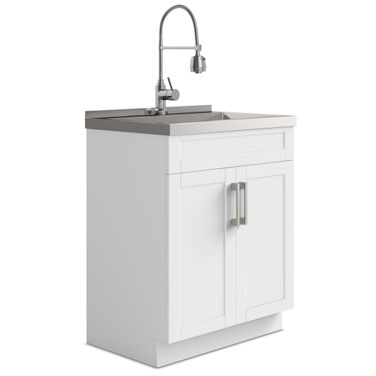 Hennessy All-in-One 28 Inch Utility Sink and Cabinet In Pure White