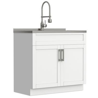 Hennessy All-in-One 36 Inch Laundry Utility Sink and Cabinet In Pure White