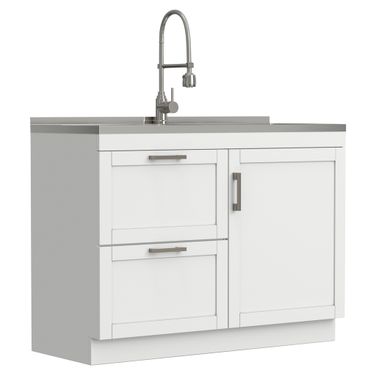 Hennessy All-in-One 46 Inch Laundry Utility Sink and Cabinet In Pure White