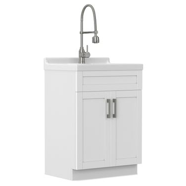 Hennessy Deluxe All-in-One 24 Inch Laundry Cabinet with Faucet and ABS Sink In Pure White