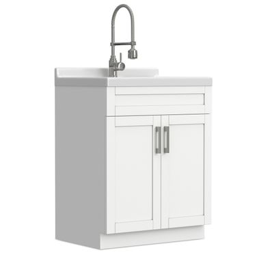 Hennessy Deluxe All-in-One 28 Inch Laundry Cabinet with Faucet and ABS Sink In Pure White