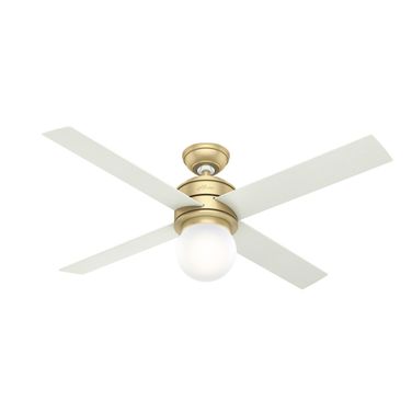 Hepburn 52 Inch Ceiling Fan with LED Light Kit and Wall Control In Modern Brass and Aged Oak