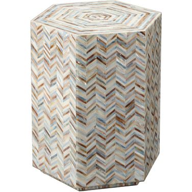 Hepburn Mother Of Pearl Hexagon Side Table In Grey