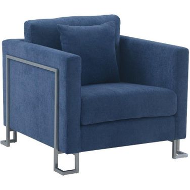 Heritage Blue Fabric Upholstered Accent Chair With Brushed Stainless Steel Legs