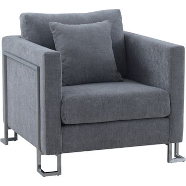 Heritage Gray Fabric Upholstered Accent Chair with Brushed Stainless Steel Legs