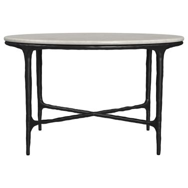 Hermas Round Genuine Marble Top Metal Coffee Table In Black and White