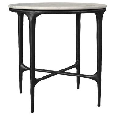 Hermas Round Genuine Marble Top Metal End Side Table In Black and White