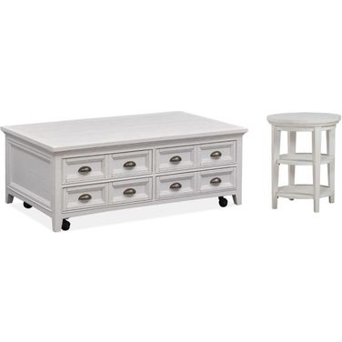 Heron Cove Chalk White Lift Top Storage Castered Occasional Table Set