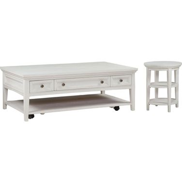 Heron Cove Chalk White Rectangle Castered Occasional Table Set