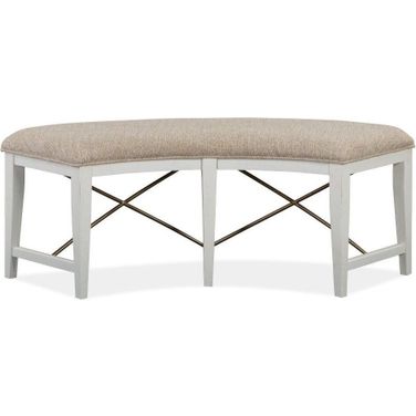Heron Cove Chalk White Wood Curved Bench with Upholstered Seat KD