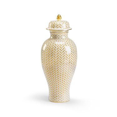 Herringbone Vase In Cream and Gold