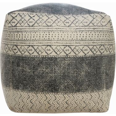 Heska Tribal Handmade All-Natural Cotton Ottoman Pouf In Cream and Gray