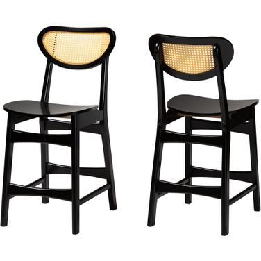 Hesper Counter Stool Set of 2 In Dark Brown Finished Wood and Rattan