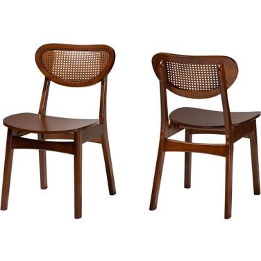 Hesper Dining Chair Set of 2 In Walnut Brown Finished Wood and Rattan