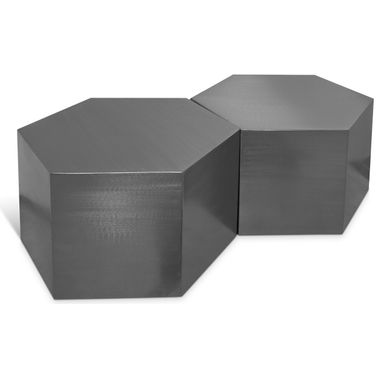 Hexagon 2 Piece Coffee Table In Brushed Chrome