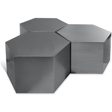 Hexagon 3 Piece Coffee Table In Brushed Chrome