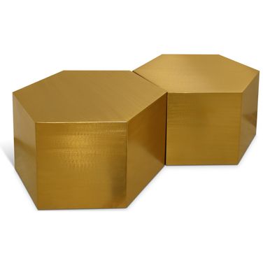 Hexagon 2 Piece Coffee Table In Brushed Gold