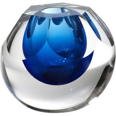Hexagon Cut Glass Vase In Cobalt