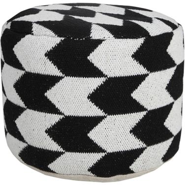 Hexro Chevron Cotton Blend Ottoman Pouf In Black and White