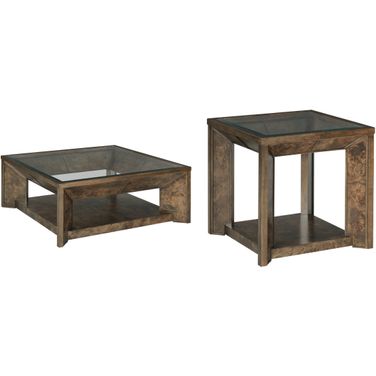 Hidden Treasures Burl Occasional Table Set In Auburn Brown
