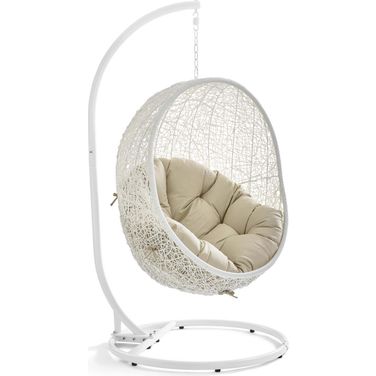 Hide Outdoor Patio Sunbrella Swing Chair With Stand In White/Beige