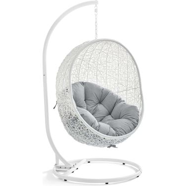 Hide Outdoor Patio Sunbrella Swing Chair With Stand In White and Gray