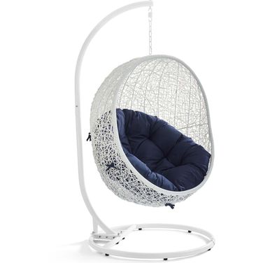 Hide Outdoor Patio Sunbrella Swing Chair With Stand In White/Navy