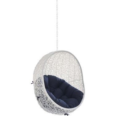 Hide Sunbrella Fabric Swing Outdoor Patio Lounge Chair Without Stand In White/Navy