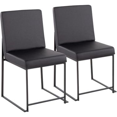 High Back Fuji Contemporary Dining Chair In Black Steel And Black Faux Leather - Set Of 2