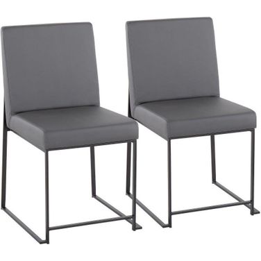 High Back Fuji Contemporary Dining Chair In Black Steel And Grey Faux Leather - Set Of 2