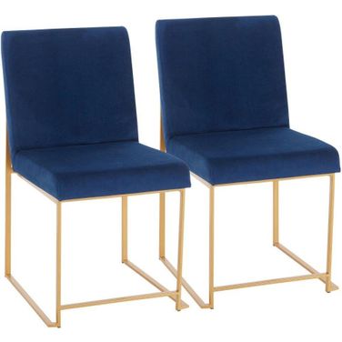 High Back Fuji Contemporary Dining Chair In Gold And Blue Velvet - Set Of 2