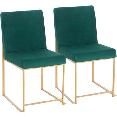 High Back Fuji Contemporary Dining Chair In Gold And Green Velvet - Set Of 2