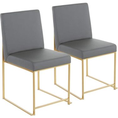 High Back Fuji Contemporary Dining Chair In Gold And Grey Faux Leather - Set Of 2