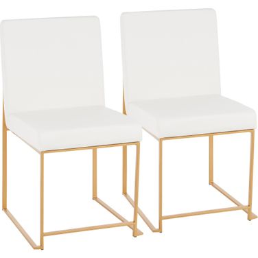 High Back Fuji Contemporary Dining Chair In Gold And White Faux Leather - Set Of 2