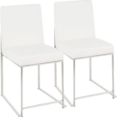 High Back Fuji Contemporary Dining Chair In Stainless Steel And White Faux Leather - Set Of 2