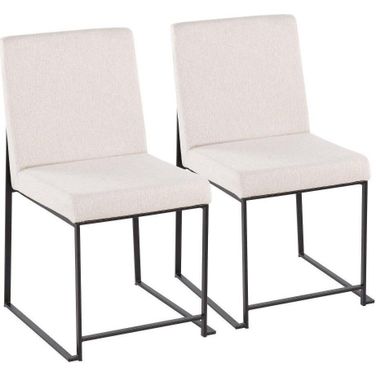 High Back Fuji Dining Chair Set of 2 in Black Steel and Beige Fabric
