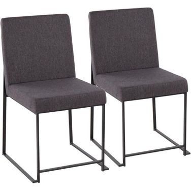 High Back Fuji Dining Chair Set of 2 in Black Steel and Charcoal Fabric