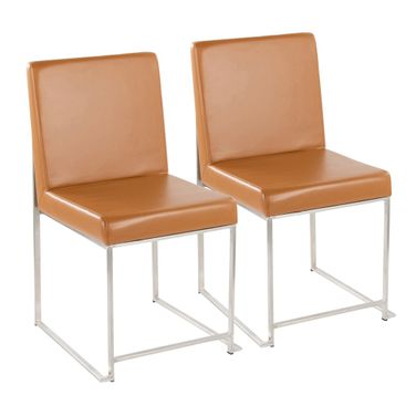 High Back Fuji Dining Chair Set of 2 In Brushed and Camel