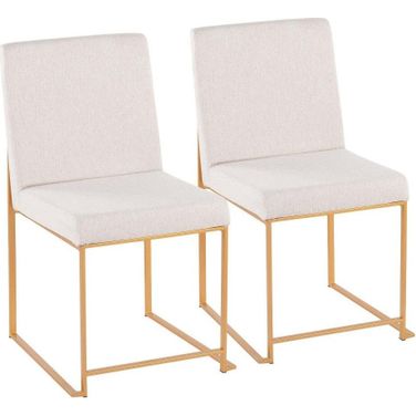 High Back Fuji Dining Chair Set of 2 in Gold Steel and Beige Fabric