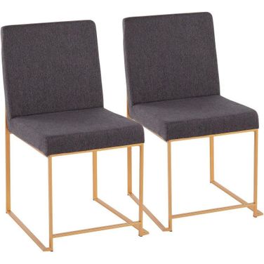 High Back Fuji Dining Chair Set of 2 in Gold Steel and Charcoal Fabric