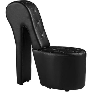 High Heel Faux Leather Crystal Studs Shoe Chair In Black