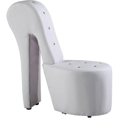 High Heel Faux Leather Crystal Studs Shoe Chair In White