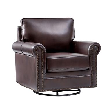 Higinio Genuine Leather Swivel Rocker Chair In Espresso