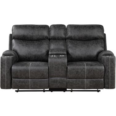 Hirah Motion Loveseat with Console and USB Port In Dark Gray
