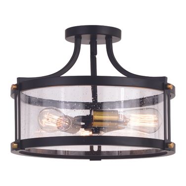 Holbrook 15.75 Inch 3 Light Semi-Flush In Matte Black and Satin Brass