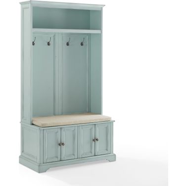 Holbrook Hall Tree In Distressed Seafoam Blue and Oatmeal