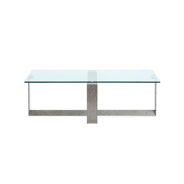 Holden Rectangular Cocktail Table In Aged Pewter and Chrome Pucks