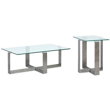 Holden Rectangular Occasional Table Set In Aged Pewter and Chrome Pucks