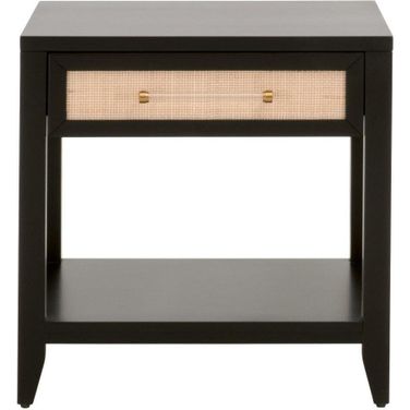 Traditions Holland 1 Drawer Side Table In Black and Natural Rattan